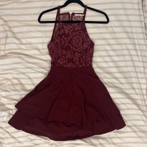 Burgundy a-line cocktail dress with back cut out